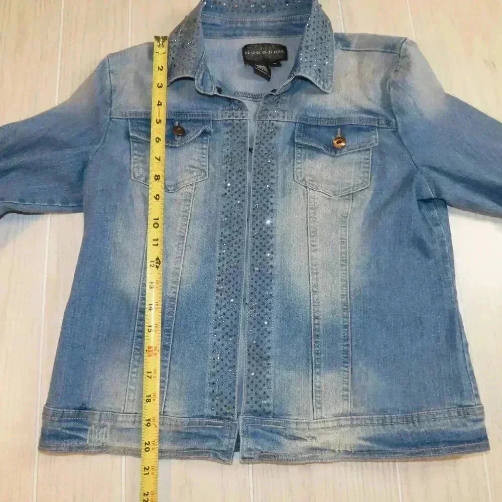 Live A Little Denim Jean Jacket Rhinestone Bling Size M NWT - Picture 9 of 9